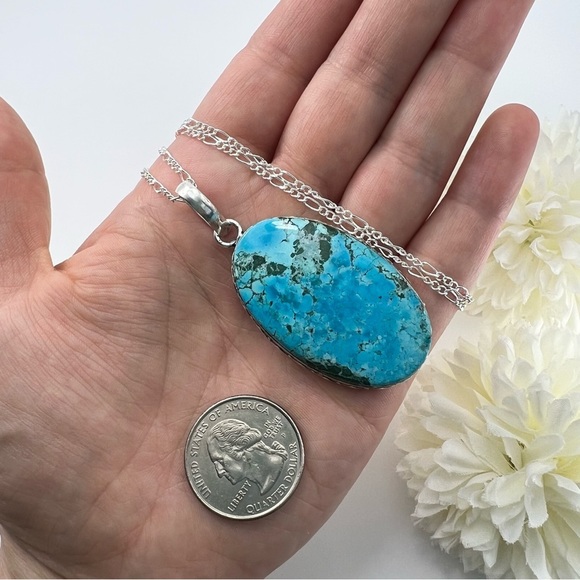 TURQUOISE Pendant Necklace Sterling Silver 925 Oval New - Picture 4 of 8